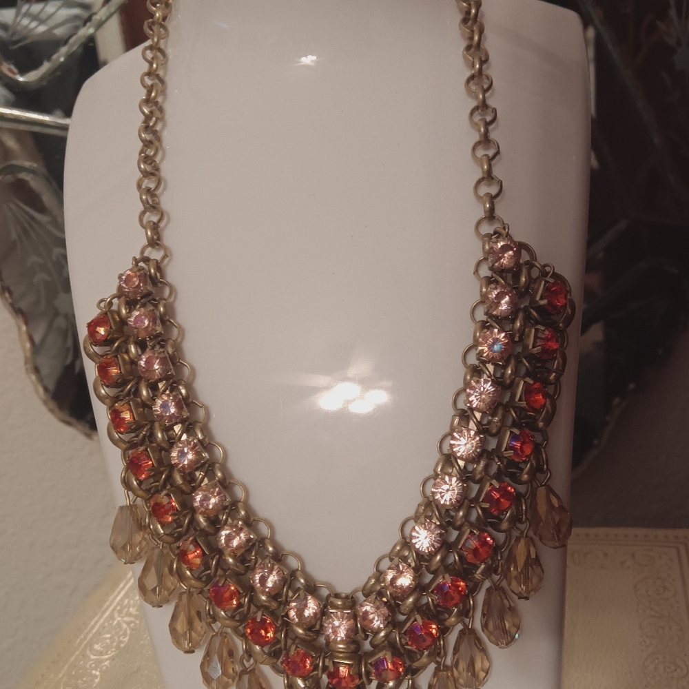 Pink Rhinestone Festoon Necklace - Picture 6 of 7